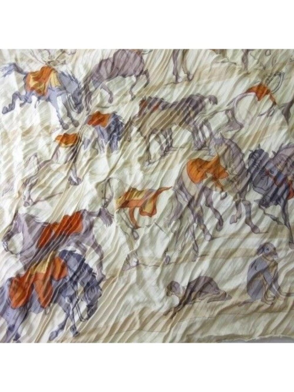 Hermes Carre Pleats Van Der Meulen Scarf Silk Beige